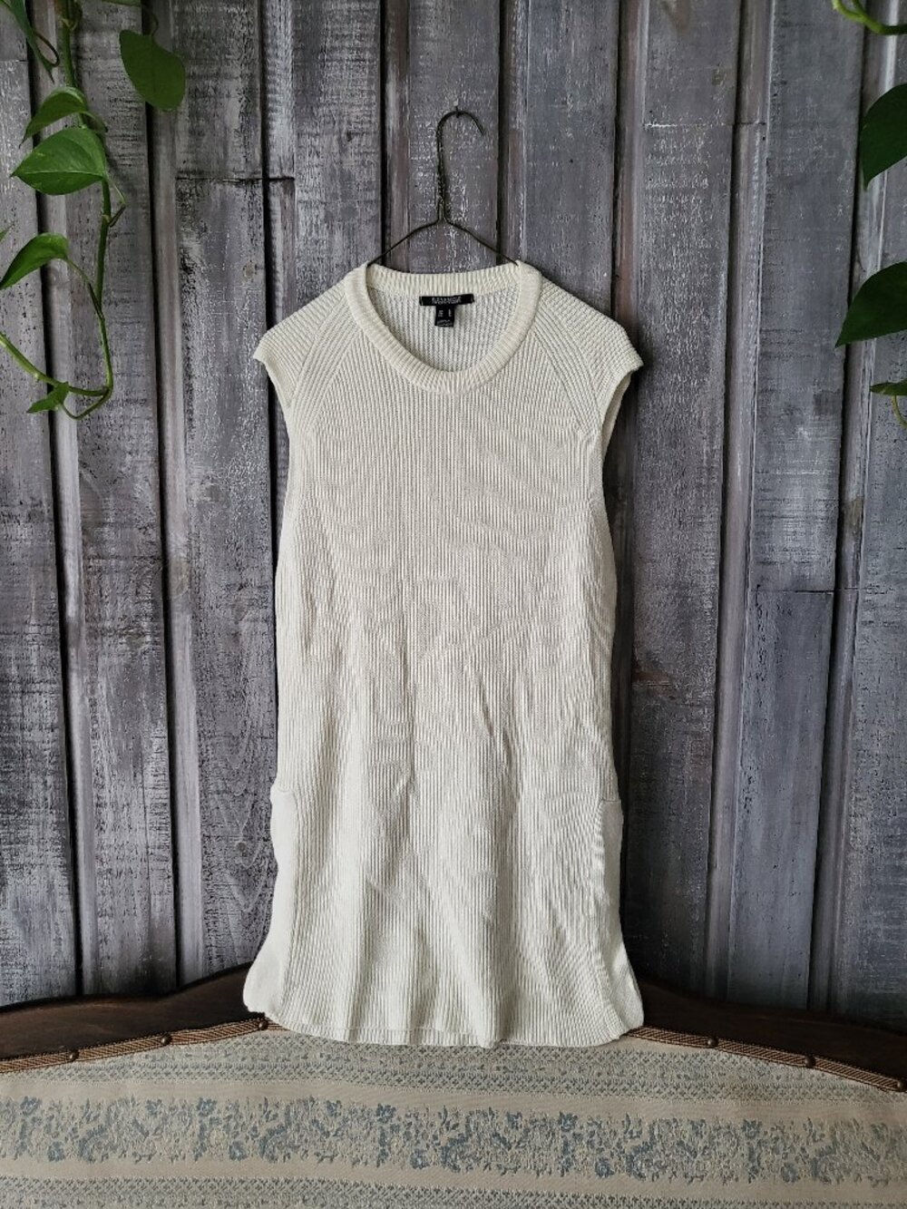 Revamped Cream Ribbed Knit Sleeveless Tunic Sweater Vest Size L